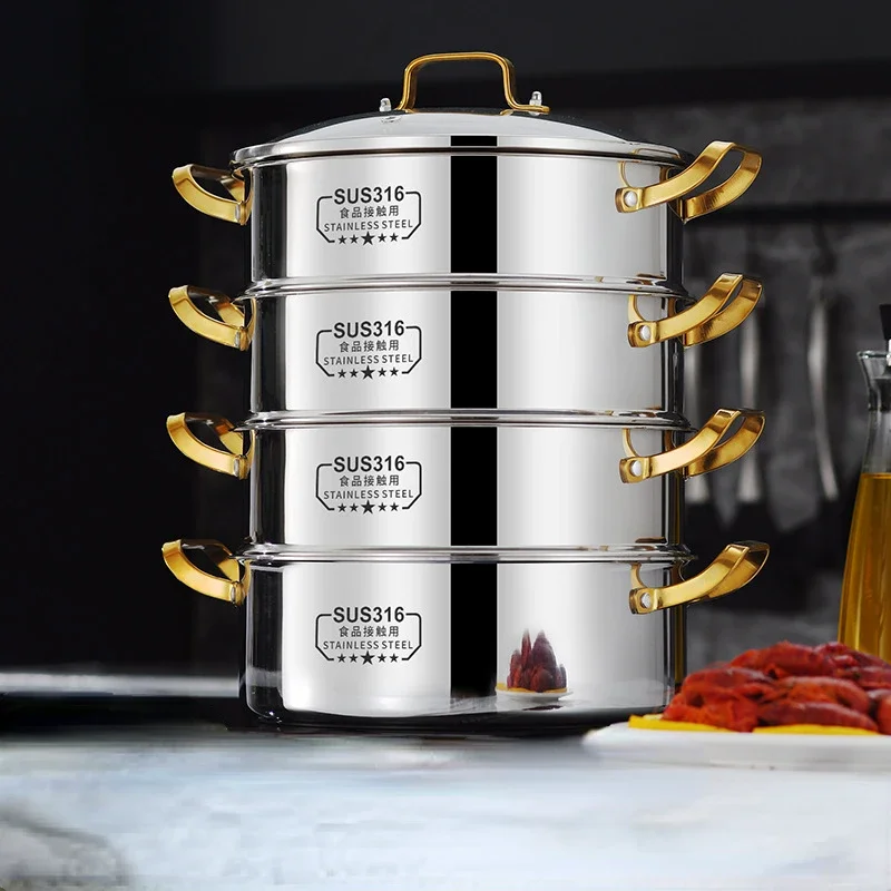 316L Stainless steel extra thick composite multilayer steaming soup pot Large capacity electromagnetic stew pot steamer cookware