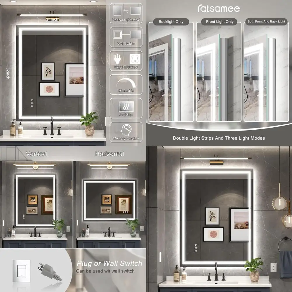 

24x32 Inch LED Illuminated Bathroom Mirror with Front and Back Lighting, Vanity Mirror with Dimmable Lights, Anti-Fog, Tempered