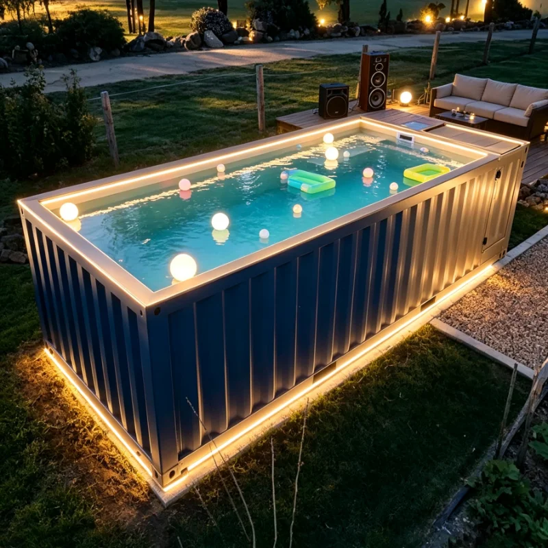 Hillside Yard Shipping Container Pool, Elevated Modular Swimming Pool for Sloped Garden