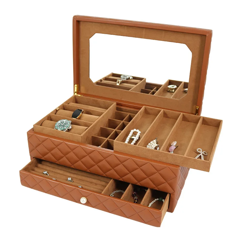 Multi-tier Jewelry Storage Box Large-capacity Jewelry Organizer Container Leather Necklace Storage Boxes Woman's Trinket Case