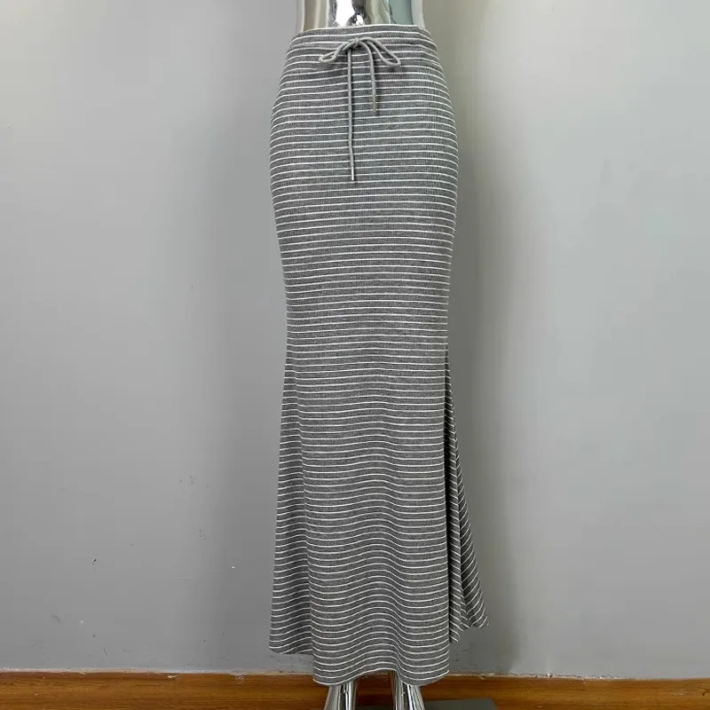 Czarne paski długie spódnice damskie spódnica Maxi letnia seksowna damska wysoka talia Bodycon spódnice trąbkowe damskie Mujer Faldas