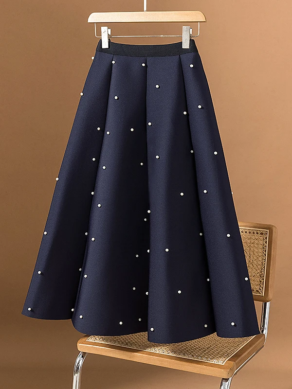Heavy Embellished A-Line  Skirt for Women Spring Autumn New Style plus Size Beautiful Slimming Korean Style Casual Skirt