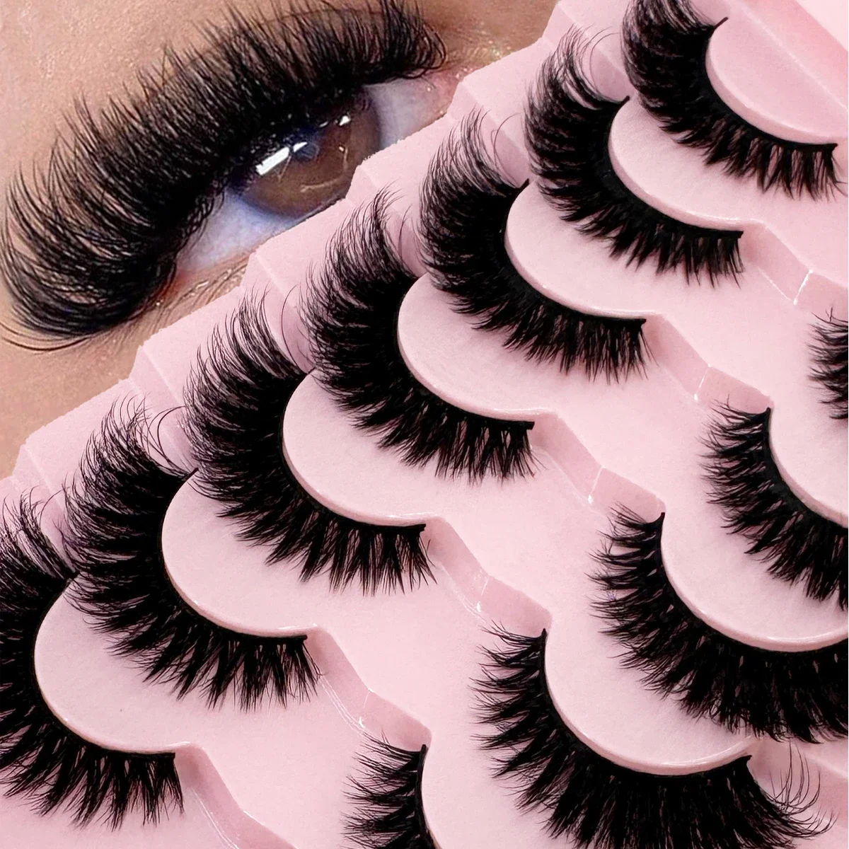 AMSDCN 7 pairs Natural False Lashes DD Curl Russian Lashes 3D Mink Eyelashes Reusable Fluffy Russian Strip Lashes eyelashes ext