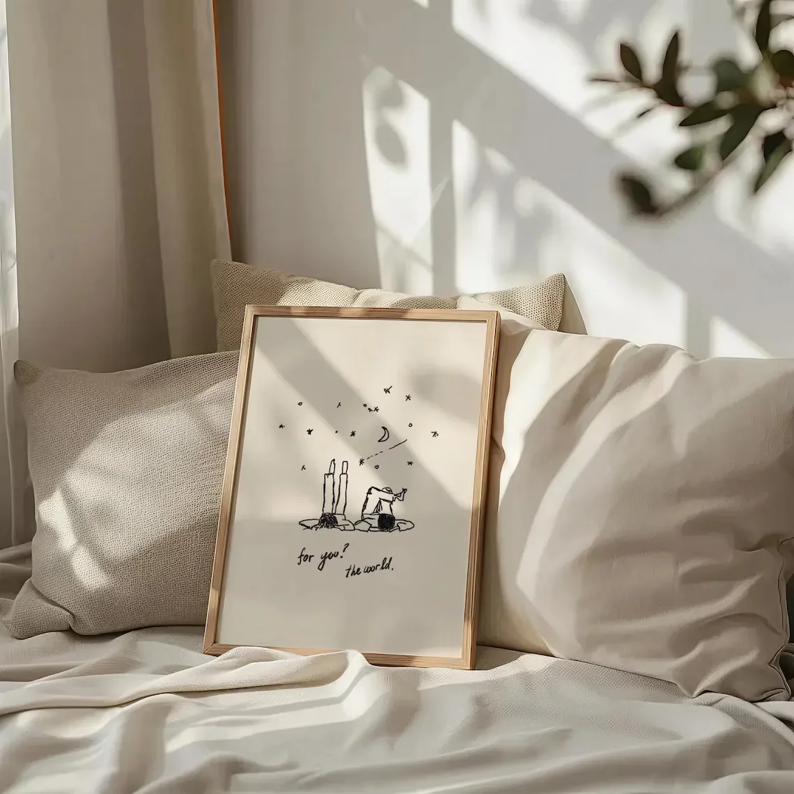 Neutral Vertical Hand-Drawn Wall Art For You the World Print Minimalist Love Poster Cute Couple Decor Aesthetic Bedroom Digital