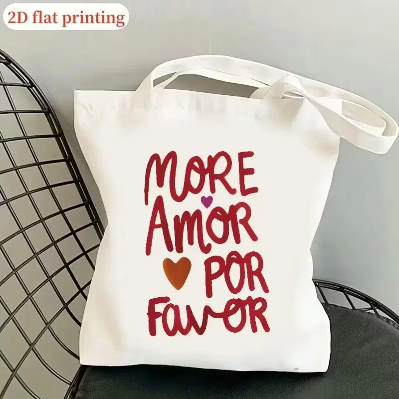 

Women'S Inspirational More Amor Por Favor Tote Bag - Durable Polyester, Machine Washable, No-Closure Design for Travel & Beach