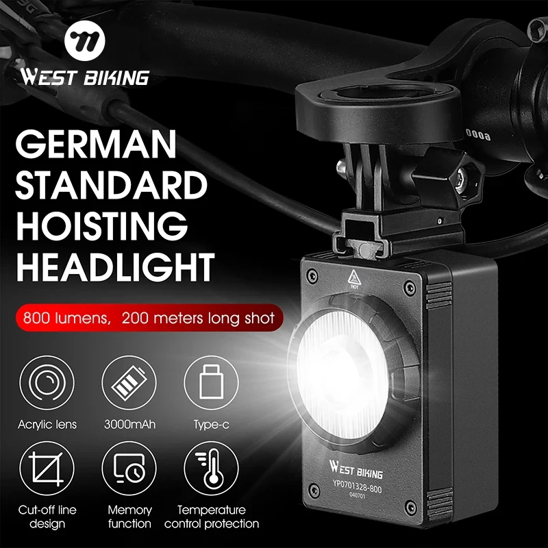 

German Standard Bicycle Light Hoisting 3000 mAh 800LM Road Mountain Bike MARS800 Night Ride Headlight IP67 Waterproof Front Lamp