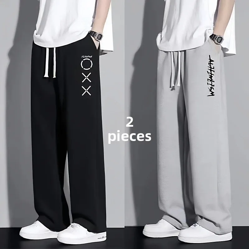 

Men's Casual Loose Straight Leg Pants Summer Thin Wide Leg Student Large Size Long Trousers Casual Fashion Simple Match