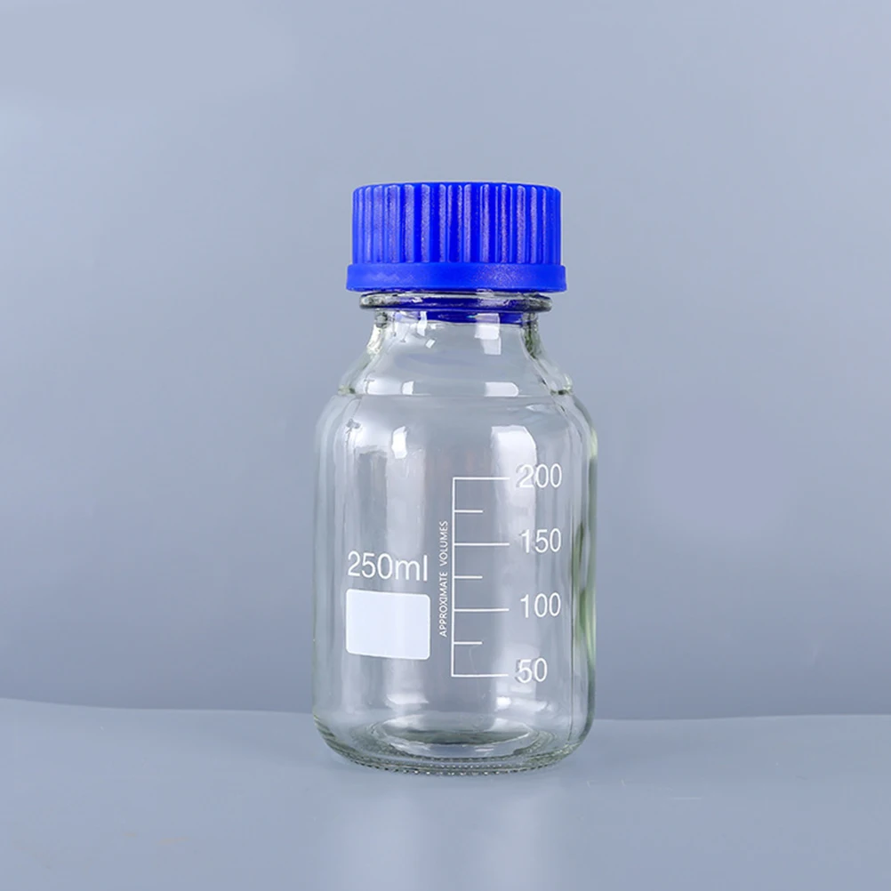 

2Pcs Graduated Lab Glass Bottles Clear for Easy Observation Precision Markings Sealed Lid Reagent Media Storage Bottles Wide
