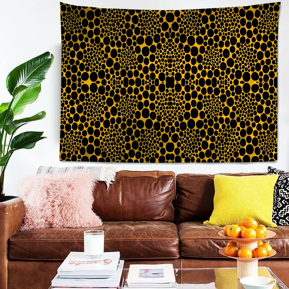 Yellow Dots Yayoi Kusama Inspired Hanging Bohemian Tapestry Hanging Tarot Hippie Wall Rugs Dorm Wall Hanging Home Decor