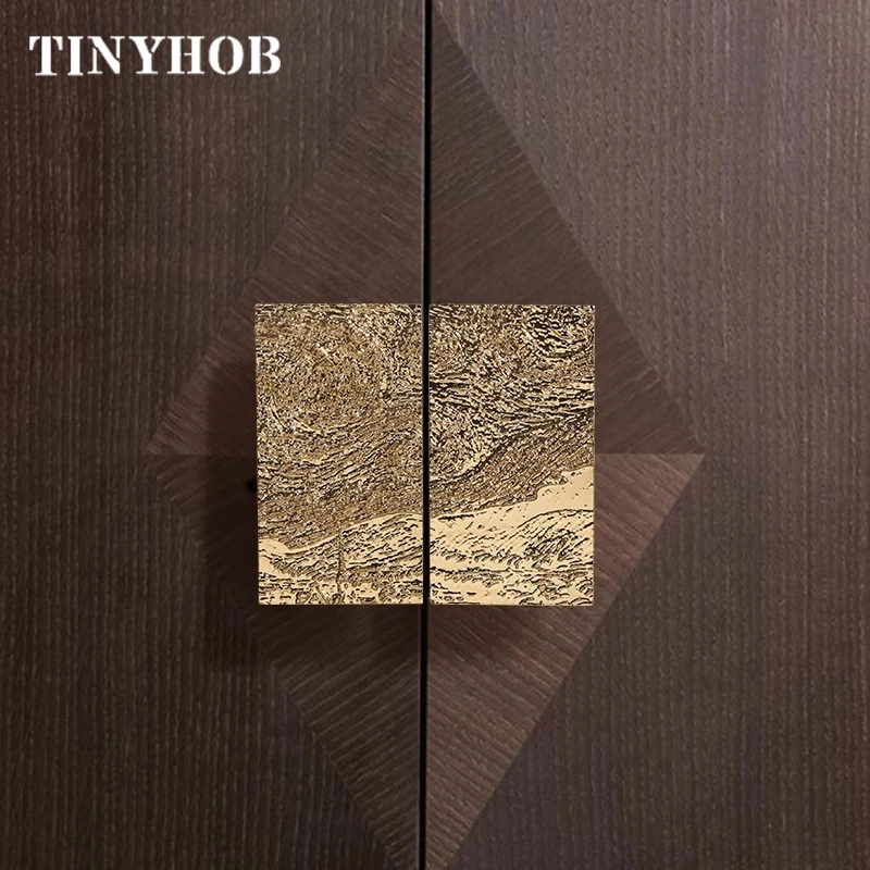 Starry Sky Flash / Solid Brass Gold Rectangular Relief Design Cabinet Handle and Knob Drawer Pulls Bedroom Wardrobe Hardware