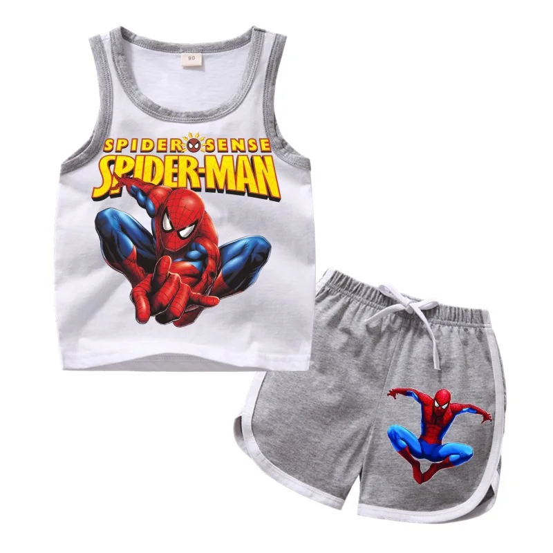 Disney New Spider Man Summer Baby Boys Short Sleeve T-shirt Jeans Sets Clothes Children\'s Vest Set