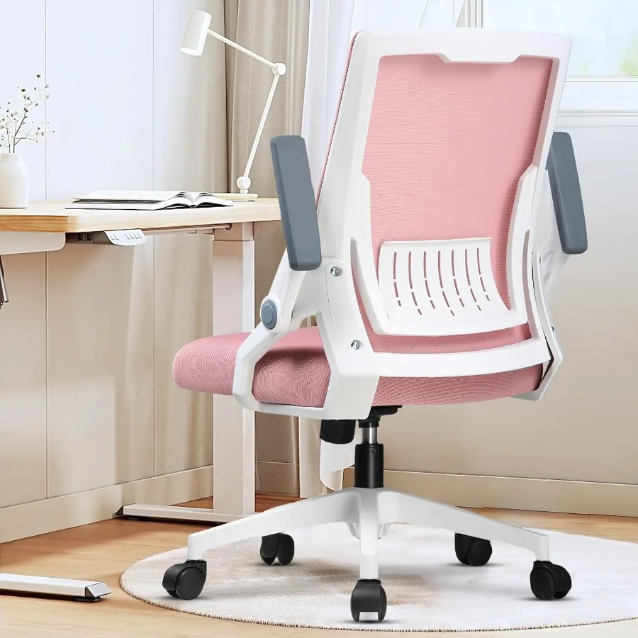 

Ergonomic Office Chair with Flipup Armrests Executive Computer Chair for Home Office Breathable Mesh Comfy Lumbar Support Pink