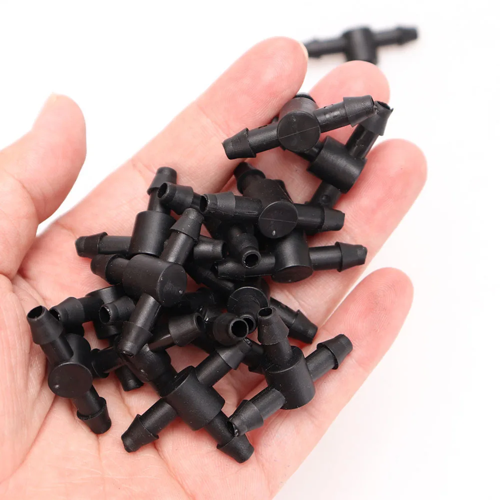 50 Pcs 4/7mm Barbed Tee Fitting For 1/4 Inch Drip Irrigation Hose Garden Plant Watering System Connector