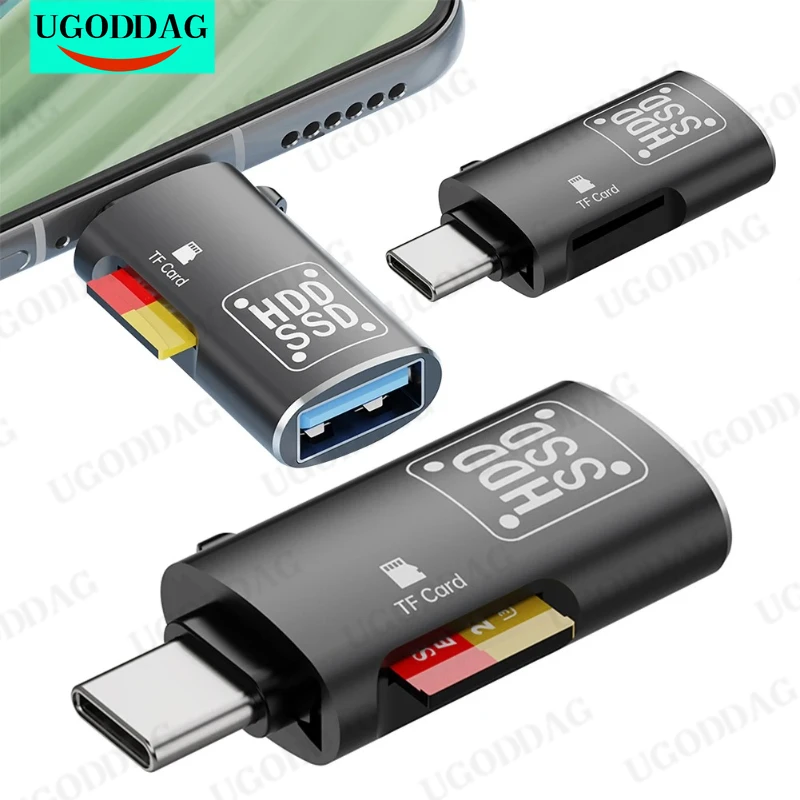 Комбинированный адаптер 2 в 1 Type-C к USB Female+TF 5 Гбит/с OTG USB C TF Micro-SD Card Reader Устройство чтения карт флэш-накопителя для iPhone 15/iPad