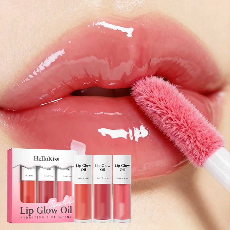 Set di oli per labbra gelatinosi da 3 pezzi – Lucido idratante e scintillante, impermeabile, duraturo, facile applicazione, unisex, combinato multi-sombra