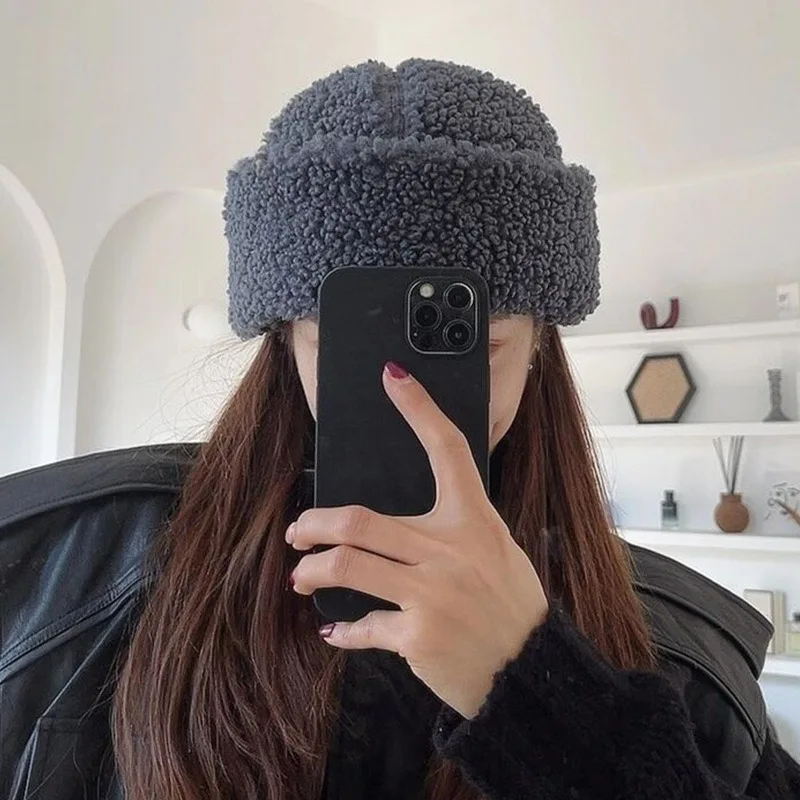 Female Autumn Winter Korean Style All-Matching Lambswool Chinese Landlord Hat European and American Retro Casual Fashion