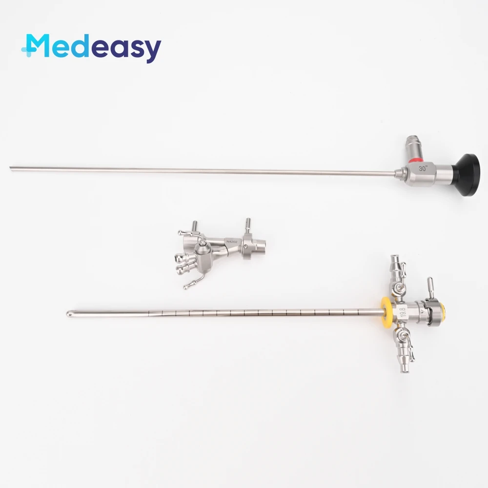 Urology Rigid Cystoscopy Set Cystoscope 30 Degree 4mm with Sheath & Obturator and Endoscope Bridge Single/Double Channels