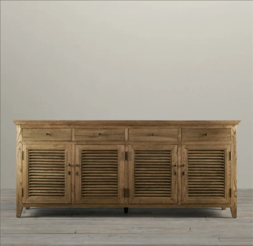 French rural retro home dining side cabinet American furniture modern simple louver solid wood locker shoe