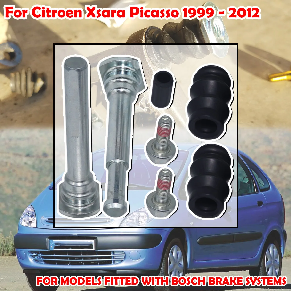 

For Citroen Xsara Picasso 1999-12 Front Brake Caliper Slider Guide Pins Bolt Kit Left Right Disc Housing Bellows Sleeve Bushing