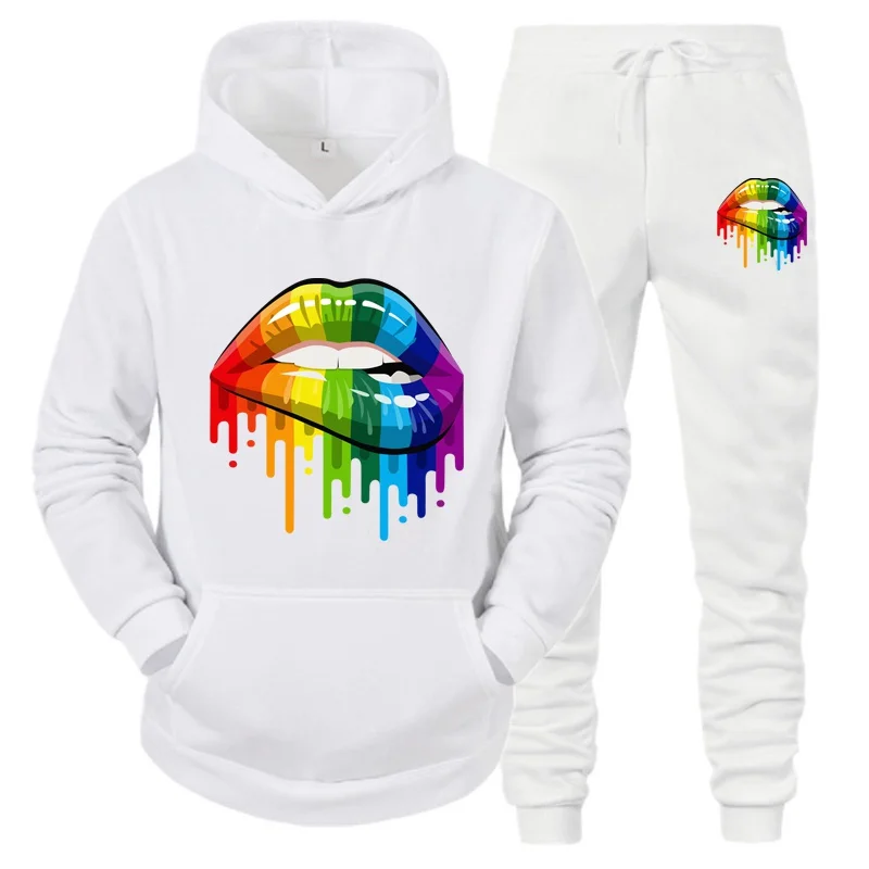 Sudadera con capucha y pantalones de chándal para mujer, trajes deportivos con capucha, chándales estampados de moda, otoño e invierno, caliente, 2