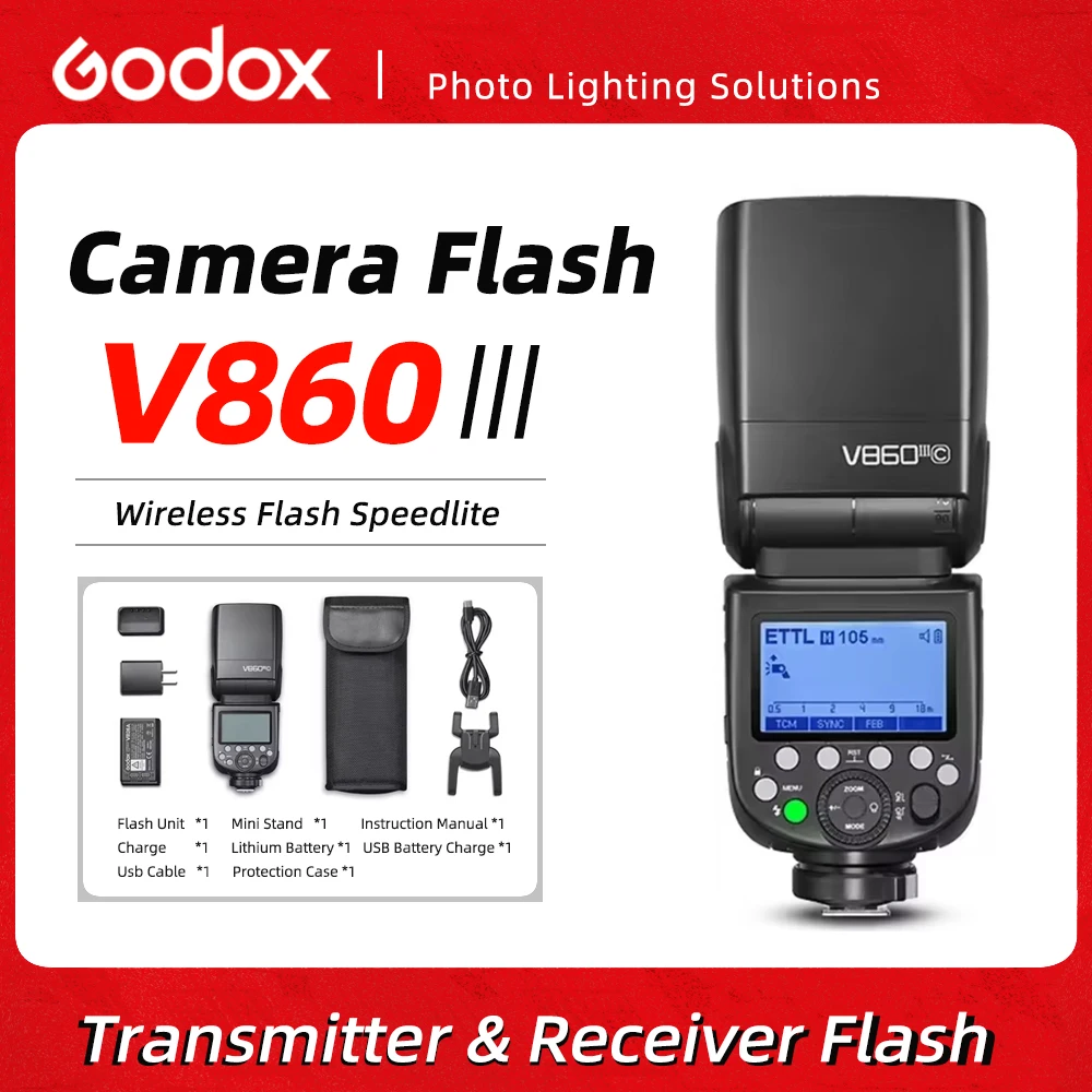 

Godox V860III 2.4G Speedlite Camera Flash Light E-TTL II HSS Wireless Remote Control for Canon Sony Nikon Fuji Olympus Camera