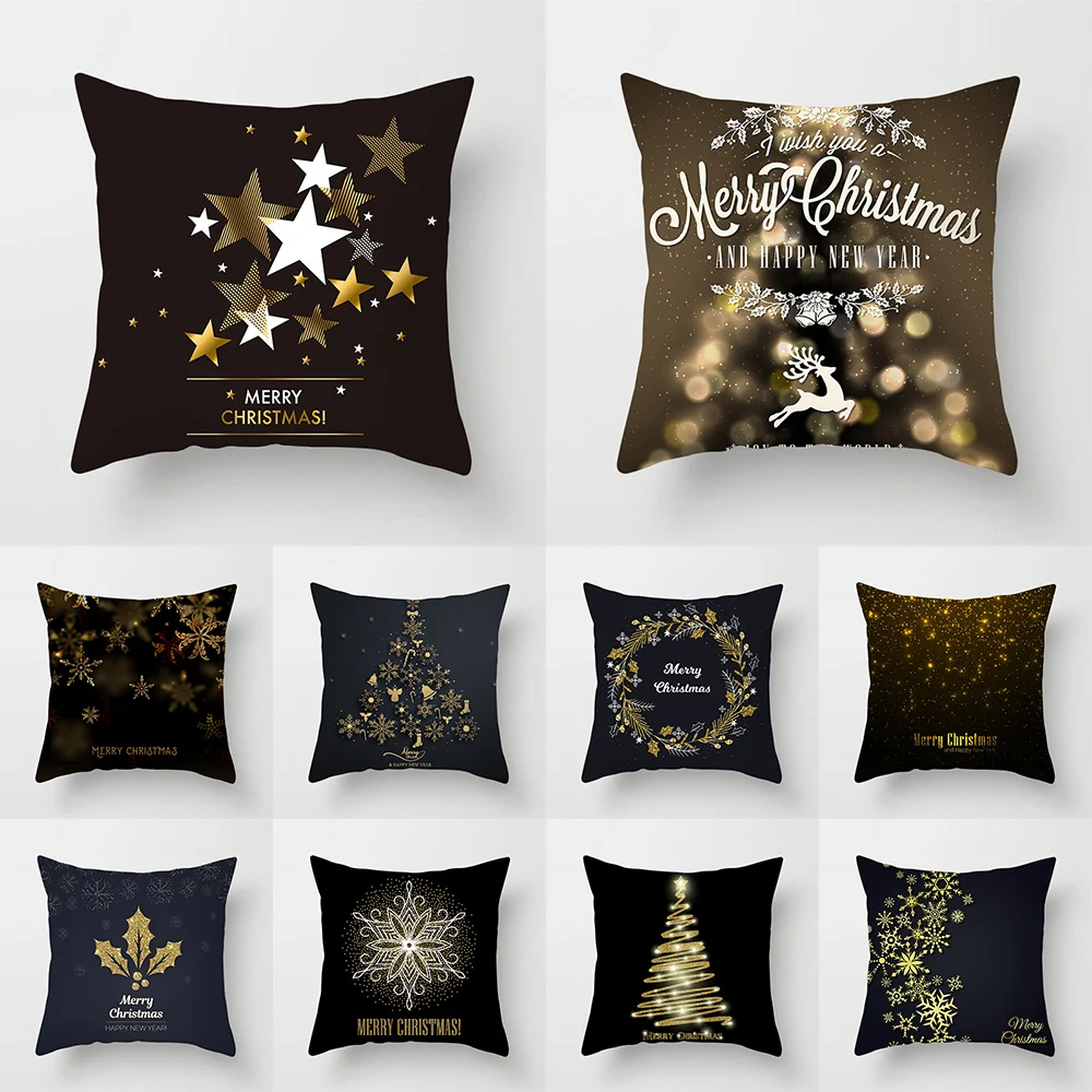 

New Year Christmas Snowflake Elk Print Cushion Cover Home Living Room Sofa Decoration Square Polyester Pillow