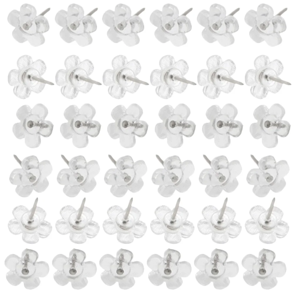 100 Pcs Transparent Flower Pushpin Thumbtacks Accessories Daily Use Map Supplies Reusable Delicate Multi Function