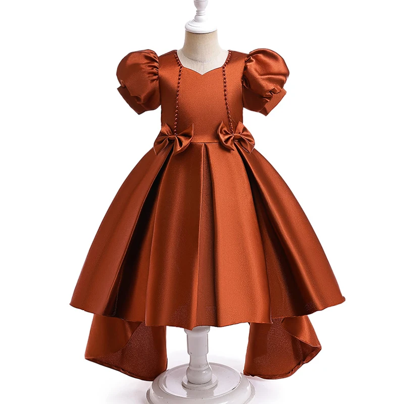 Formal Vintage Party Dress For Girl Children Costume Trailing Princess Dresses Girls Clothes Bow Birthday Wedding Gown 3-10Y