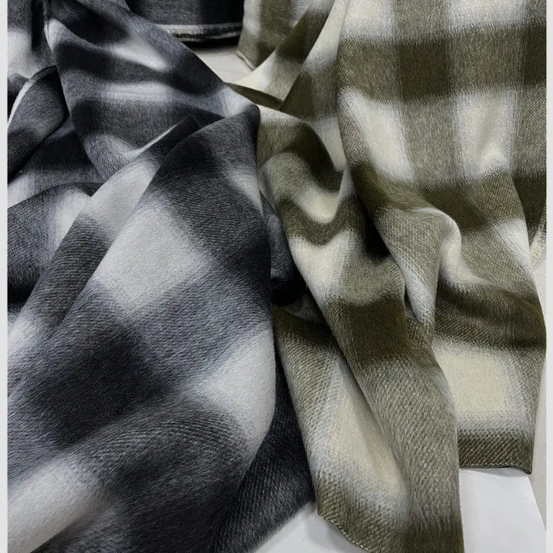 Retro Plaid Double-Sided Fabric Autumn and Winter Smooth Wool Australia Woolen Coat Coat Clothing Large Plaid Fabric