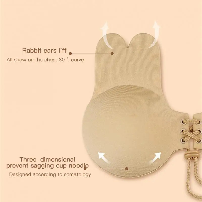 Patch de poitrine oreilles de lapin pour femme, soutiens-gorge push-up, auto-adhésif, silicone, sans bretelles, invisible, réutilisable, sans fil, bralette dos nu