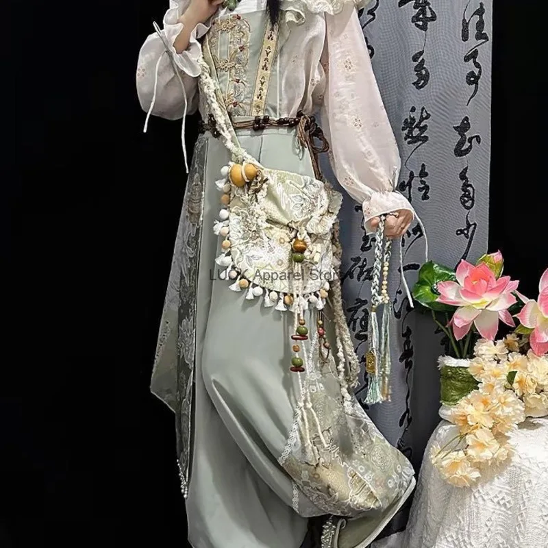 Hua Yue Poetry Han Vêtements pour femmes, lanterne brodée de printemps, pantalon à dos de style chinois, ensemble Hanfu, 152