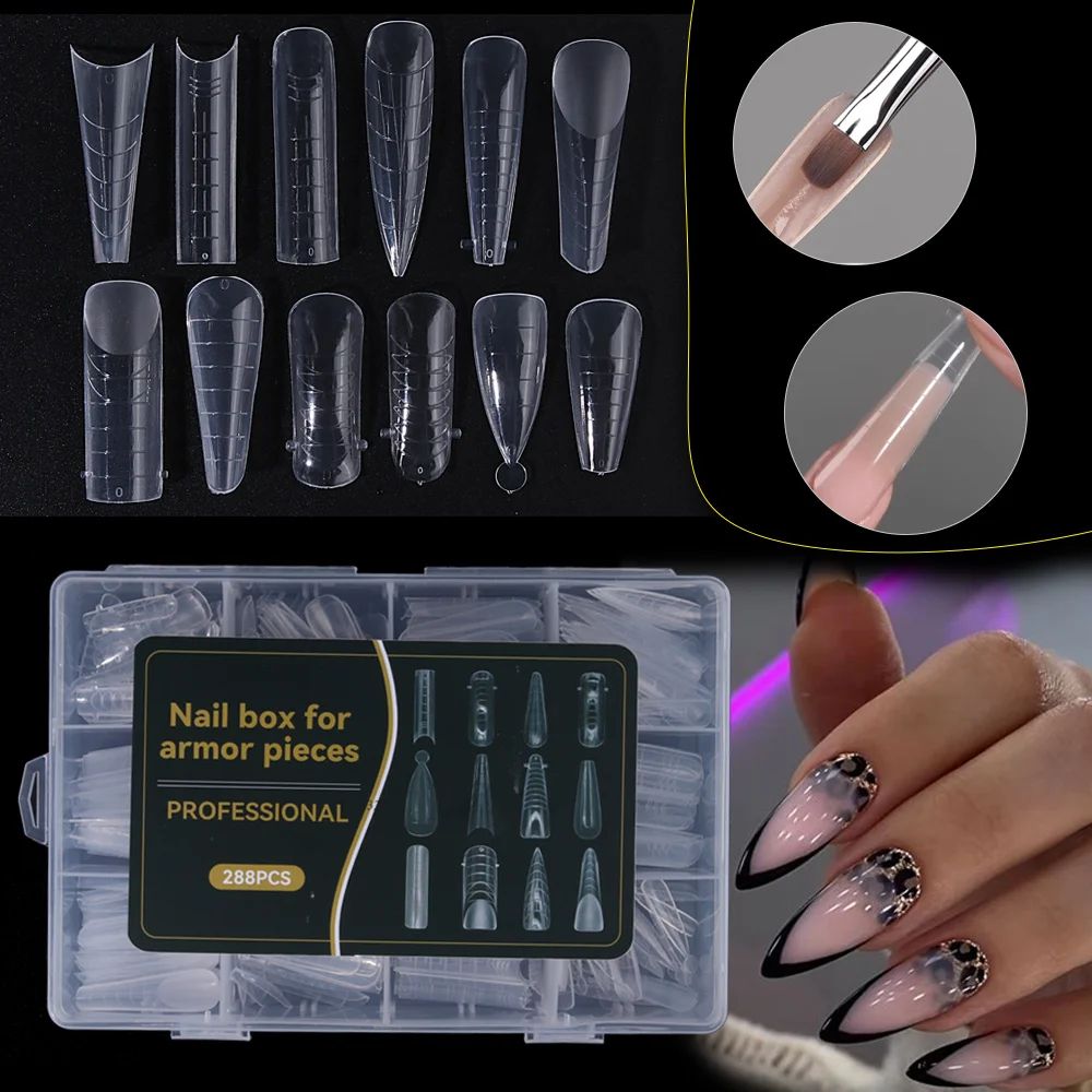 

288pcs Dual Forms Nail Mold 12 Types 12 Sizes Full Cover Quick Building Nail Forms Auxiliary Extension Tools False Tips Manicure