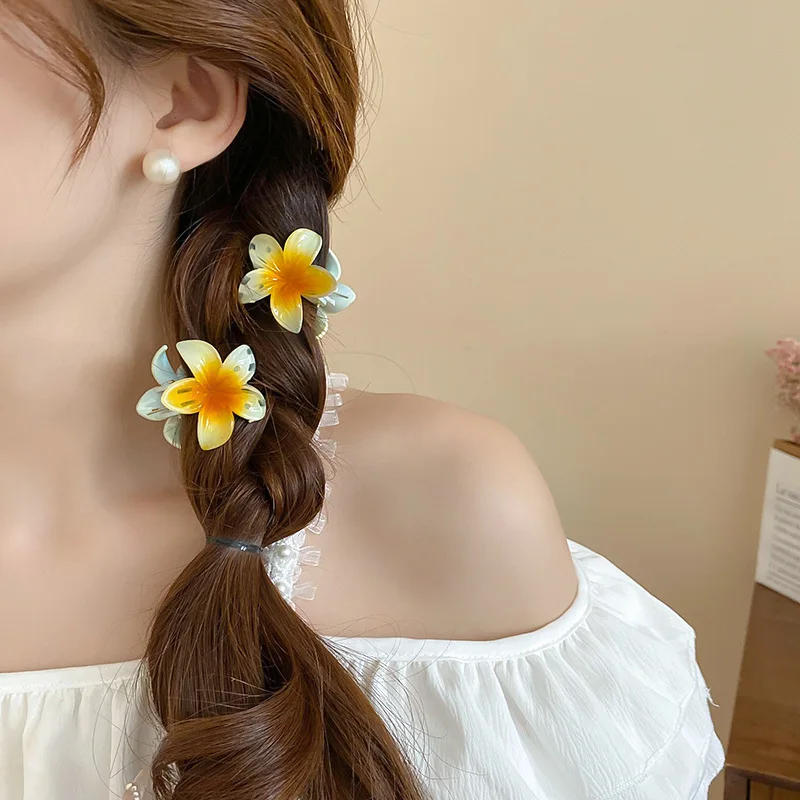 Mini pinza de pelo de flores de dopamina Plumeria, pinza de pelo Floral acrílica, Clip de tiburón antideslizante, horquillas de cola de caballo, soporte para flequillo para mujeres y niñas