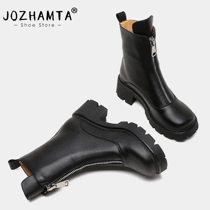 JOZHAMTA Size 34-43 Women Ankle Boots Genuine Leather High Heels Shoes Woman Winter 2023 Fashion Platform Boots Casual Bottine