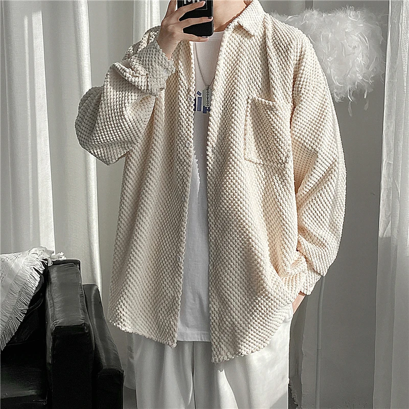 

Loose Long Sve Men's irt Casual Trendy Color Harajuku Sle Outerwear Youth Faion Winter Collection Square Collar