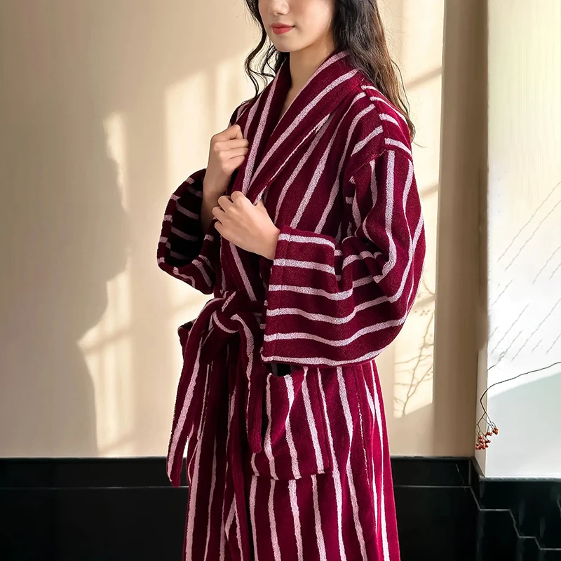 Retro Plaid Cotton Bathrobe Super Soft Absortion Hooded Loose bath Robe Coat Towel V Neck warm Sleepwear Robes Women Homewear