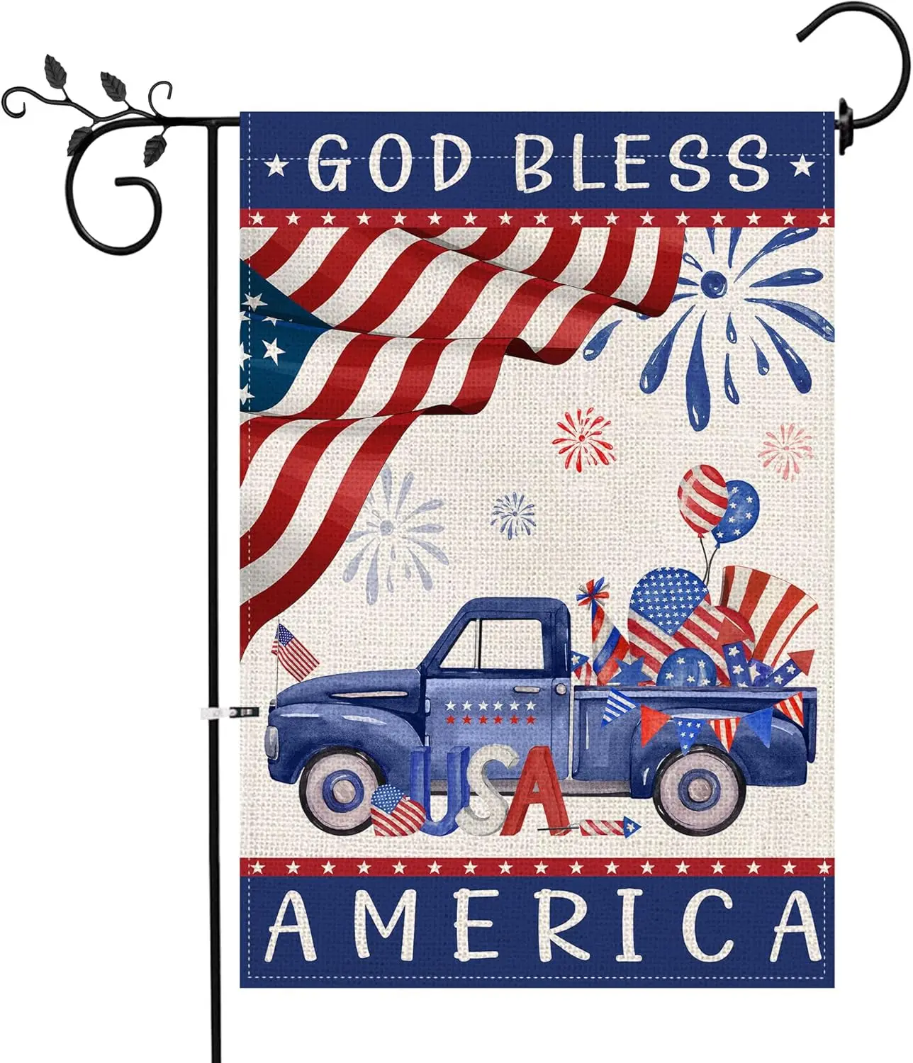 Bonsai Tree 4th of July Garden Flag 12x18 Double Sided, God Bless America Patriotic Flags for Outside, Memorial Independence jjp