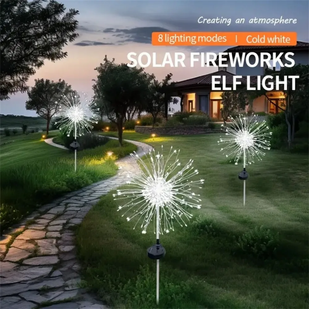 

1PC 90/120/150/200LED IP65 Solar Fireworks Ground Plug in Light,Used for Holiday,Courtyard,Balcony,Flower Bed Decoration