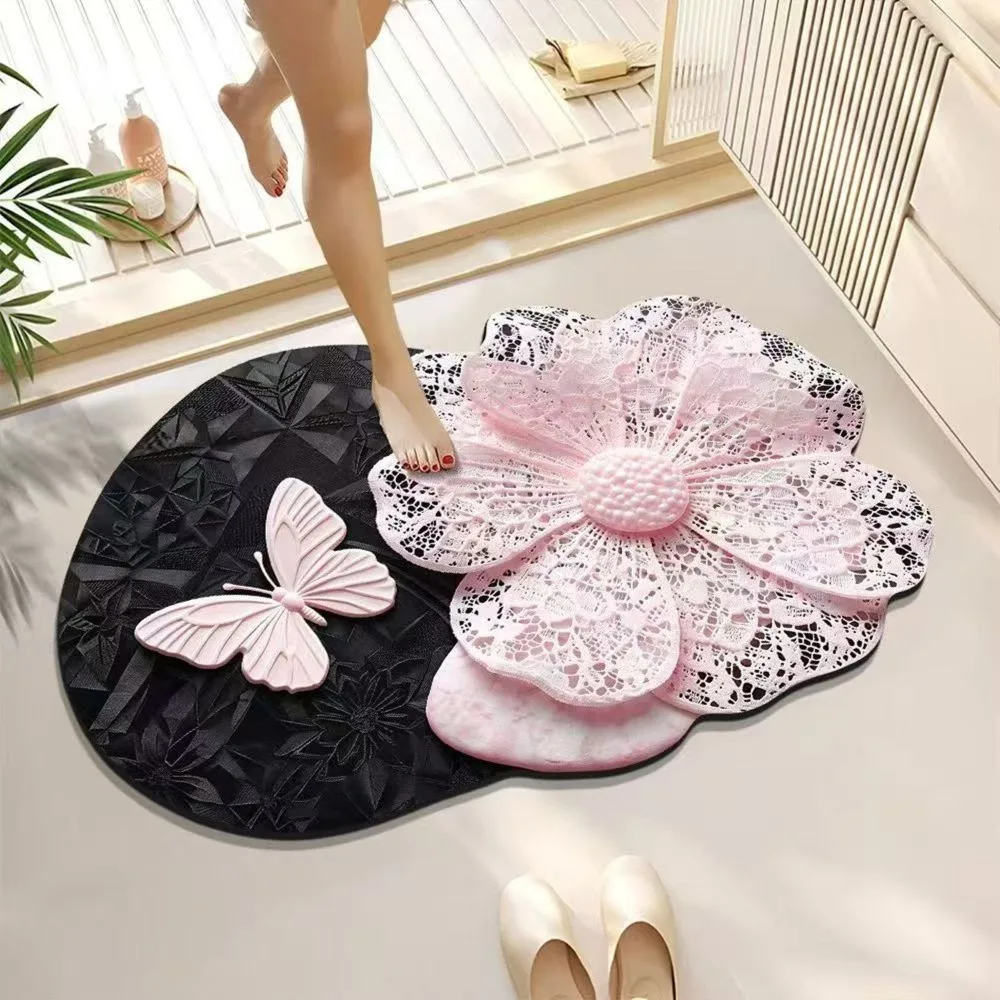 Special-shaped 3D Floral Butterfly Carpet Absorbent Surface Soft Flower Carpet Quick Dry 40*60cm Blanket
