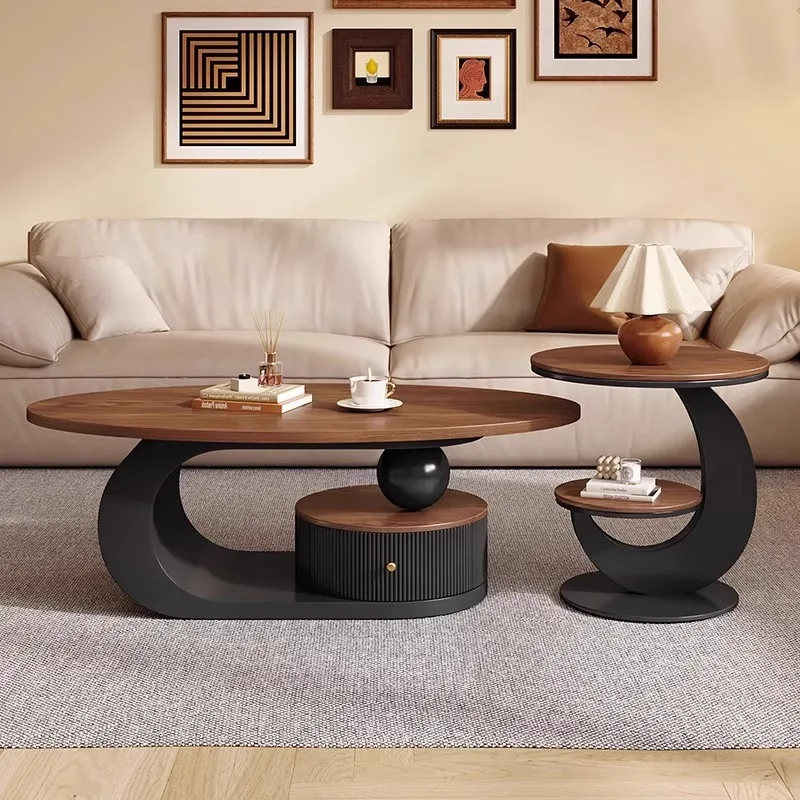 French Antique Walnut Designer Coffee Table Solid Wood High-Luxury for Small Apartments New Style Living Room Furniture
