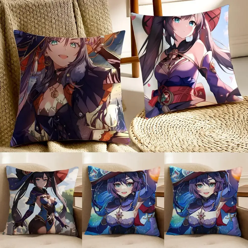 Game character Genshin Impact Mona Cushion Cover Faux fur decorative Dark academia style Cat scratching post Rustic Spa pillow