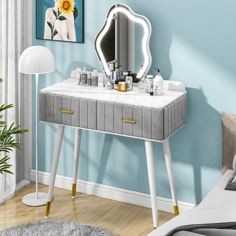 

Decorative Mirrors, Vanity Desk with Mirror and Lights, Pre-Assembled Dressing Table Body 3 Lighting Colors Touch Dimming Mirror