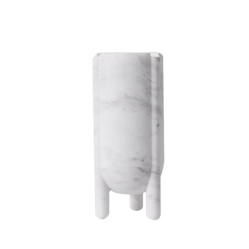 Simple modern light luxury model house, high-end vase ornament, marble triangular flower ware, restaurant window decoration