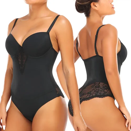 Imagen 2 del producto Ropa moldeadora para mujer, Fajas Colombianas, ropa interior moldeadora de cuerpo, lencería Sexy de encaje con entrepierna abierta, cuello en V con sujetadores para uso diario