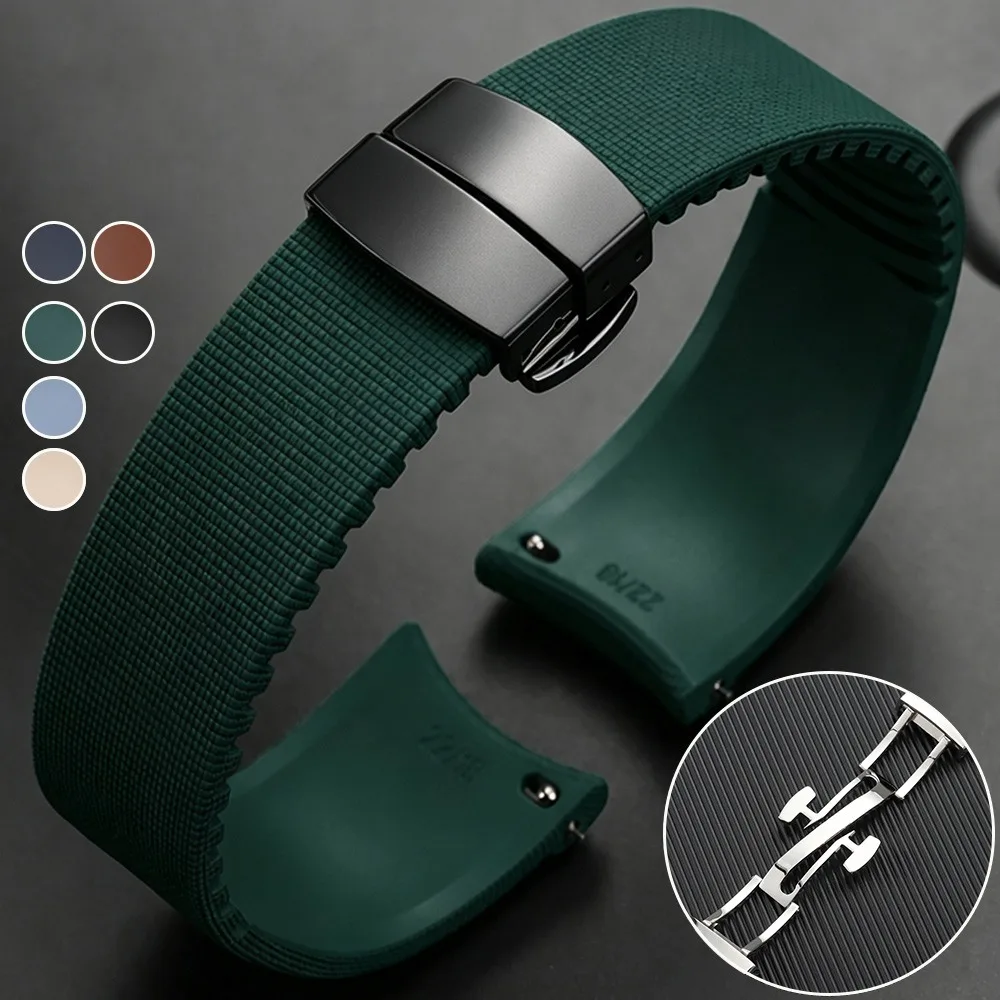 20mm 21mm 22mm Quick Release Curved End Watchband New Soft FKM Fluoro Rubber Watch Strap Men Wrist Band Universal Sport Bracelet
