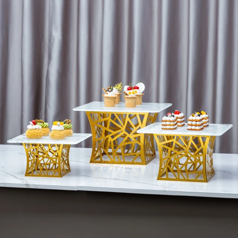 

Light luxury golden dessert table display stand hotel wedding banquet cold meal tea break