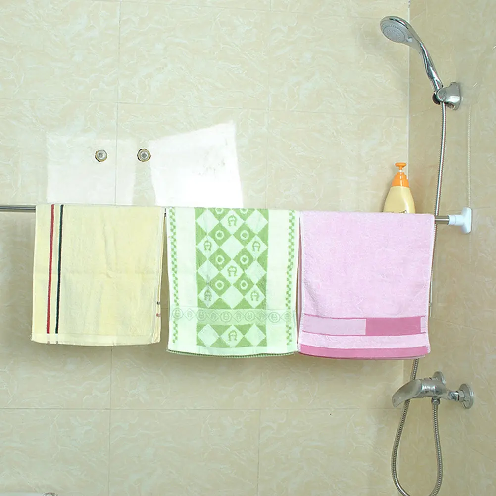 50-80Cm Stainless Steel Shower Curtain Rod Telescopic Multifunction Strong Elastic Tension Rod Corrosion Resistant