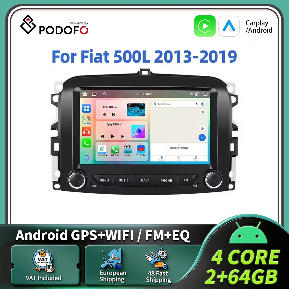 Autoradio Podofo per Fiat 500L 2013-2019, lettore multimediale video, navigatore stereo GPS, sistema Android, non 2din, senza lettore DVD.