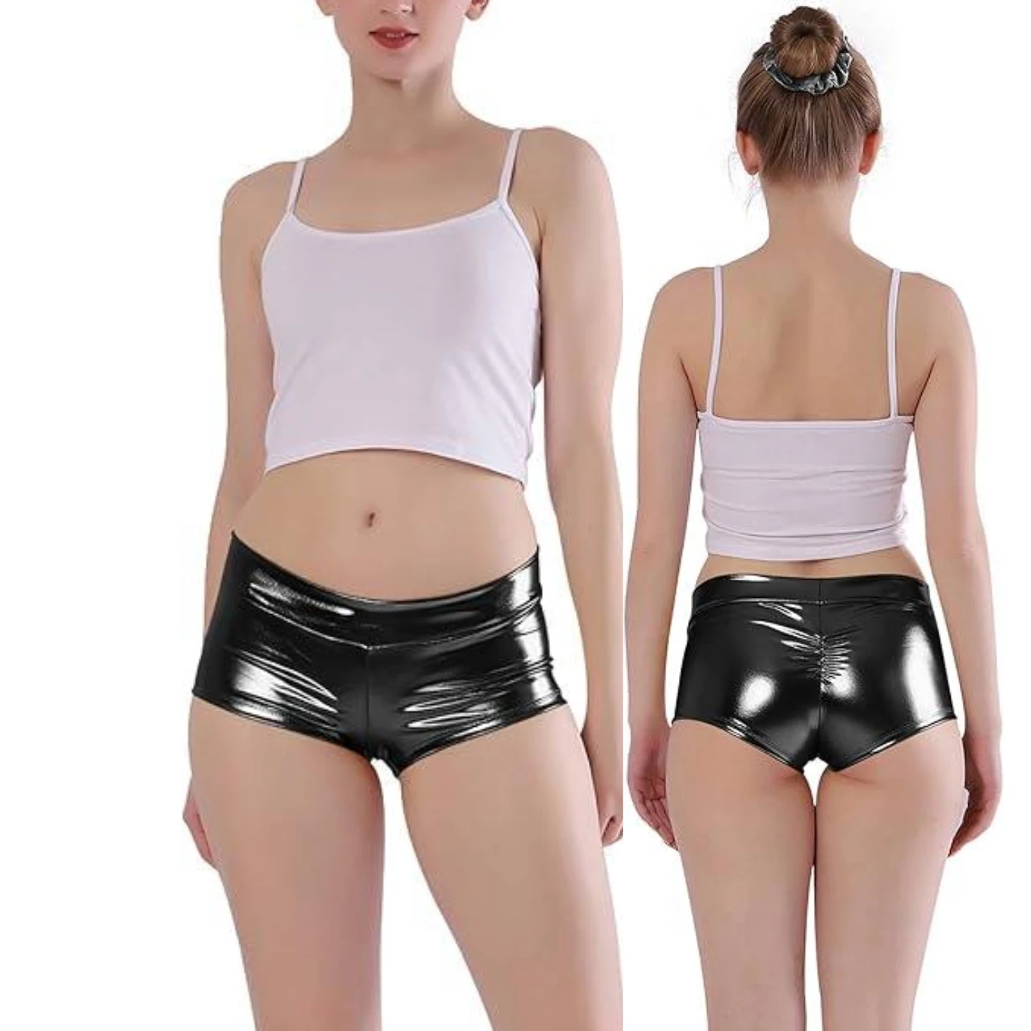 SPEERISE Women's Shiny Metallic  low-waisted Rave Booty Shorts Hot Pants Dance Bottom