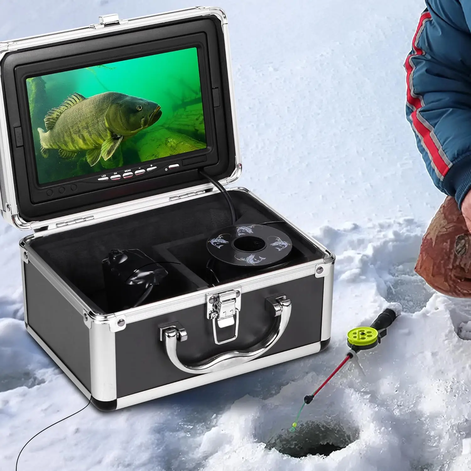 Underwater Fishing Camera - w/12pcs IR +12pcs LED, 1200TVL, 7'' Ice Fishing Camera Fish Finder Gifts for Men, 4,500mAh Li-Batter